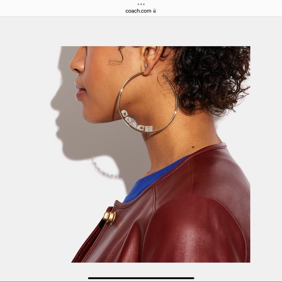 COACH Pave’ Crystal Large Gold Hoop Earring, NWT - Picture 2 of 7